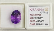 9.20/CT Natural Amethyst Gemstone with Govt. Lab Certificate